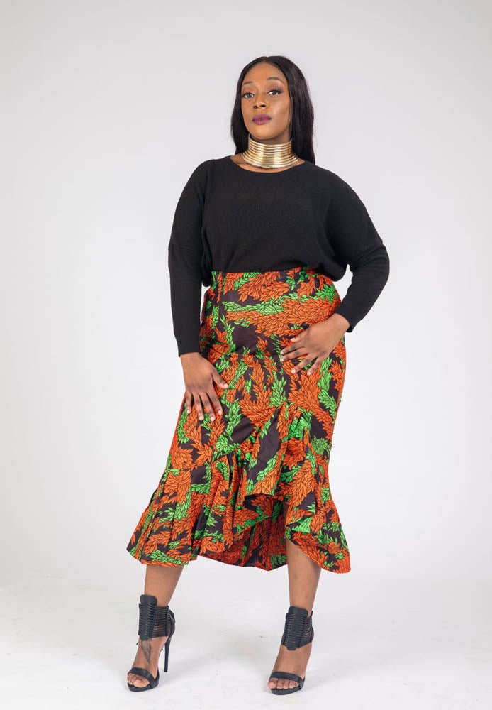 High Low Brown African Print Skirt - rtw047 - House of Prints