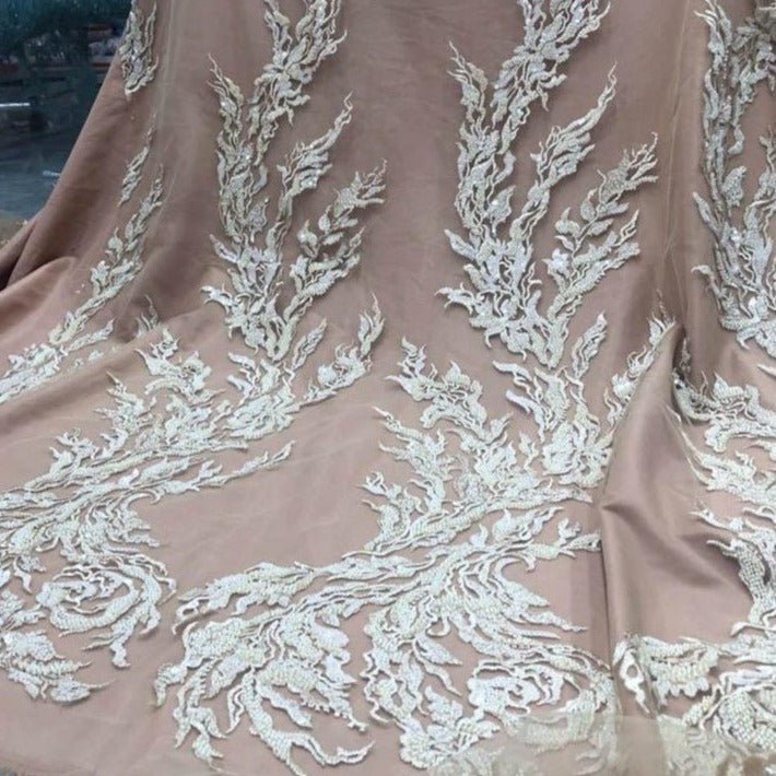 Ivory Floral Embroidery Bridal Lace - House of Prints