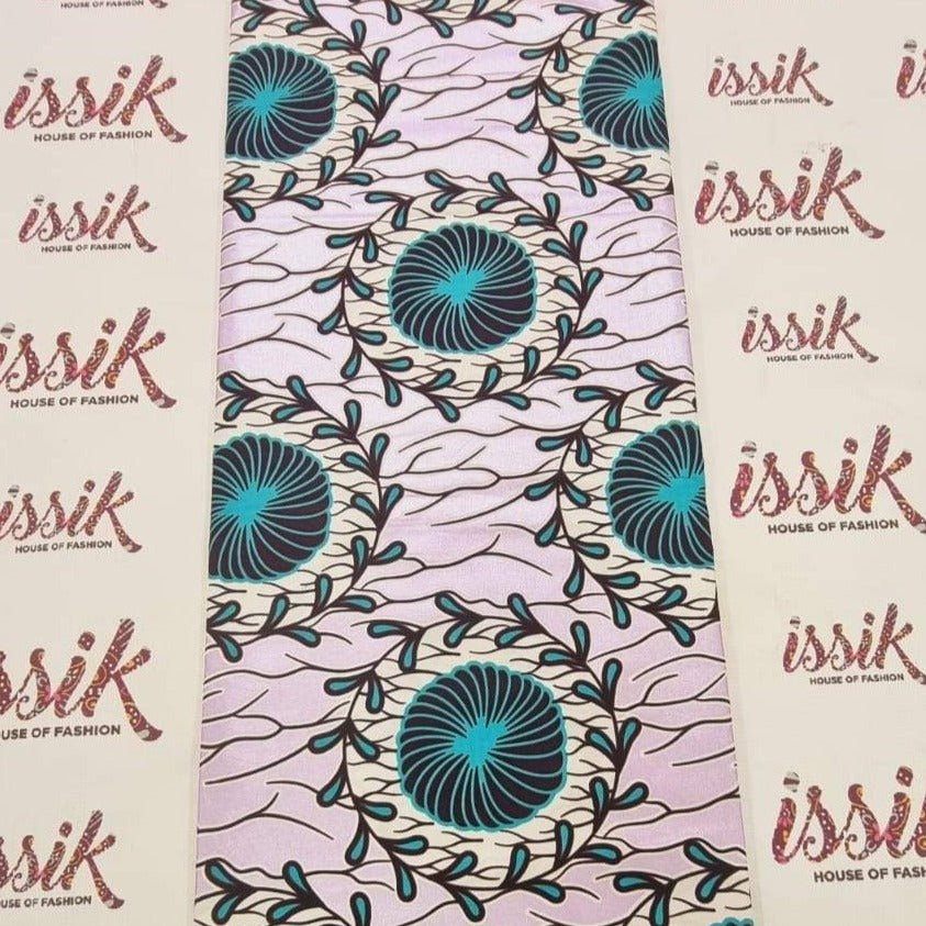 Lilac and Teal Green Embellished Gold African Print Fabric - akgld040 - House of Prints