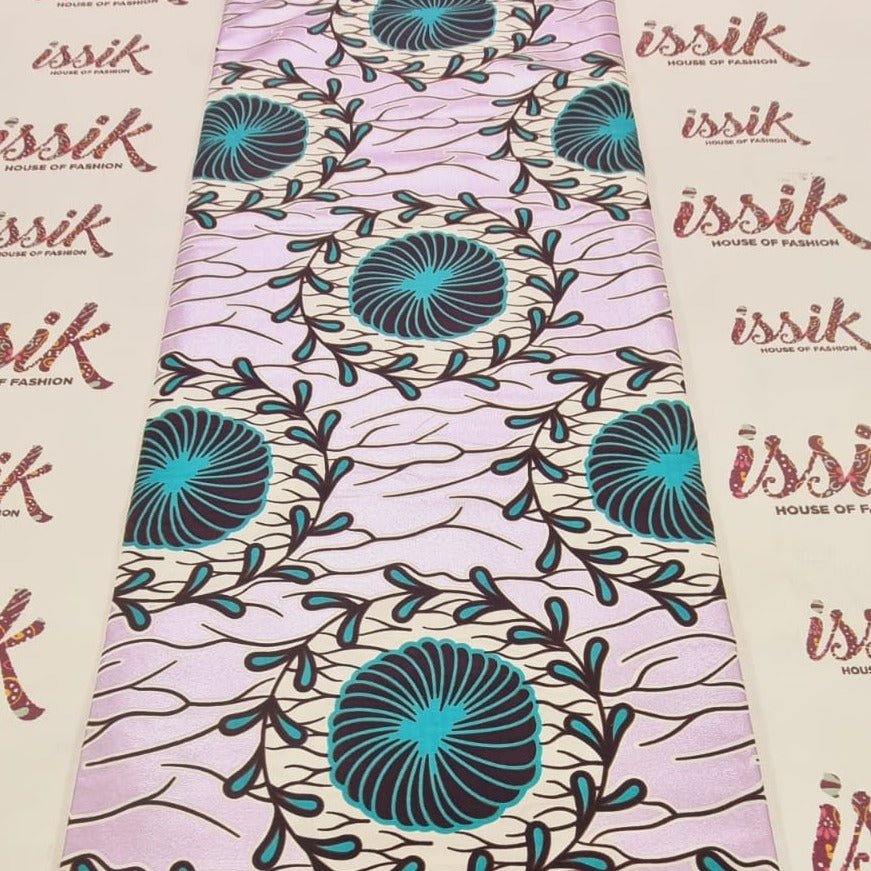 Lilac and Teal Green Embellished Gold African Print Fabric - akgld040 - House of Prints
