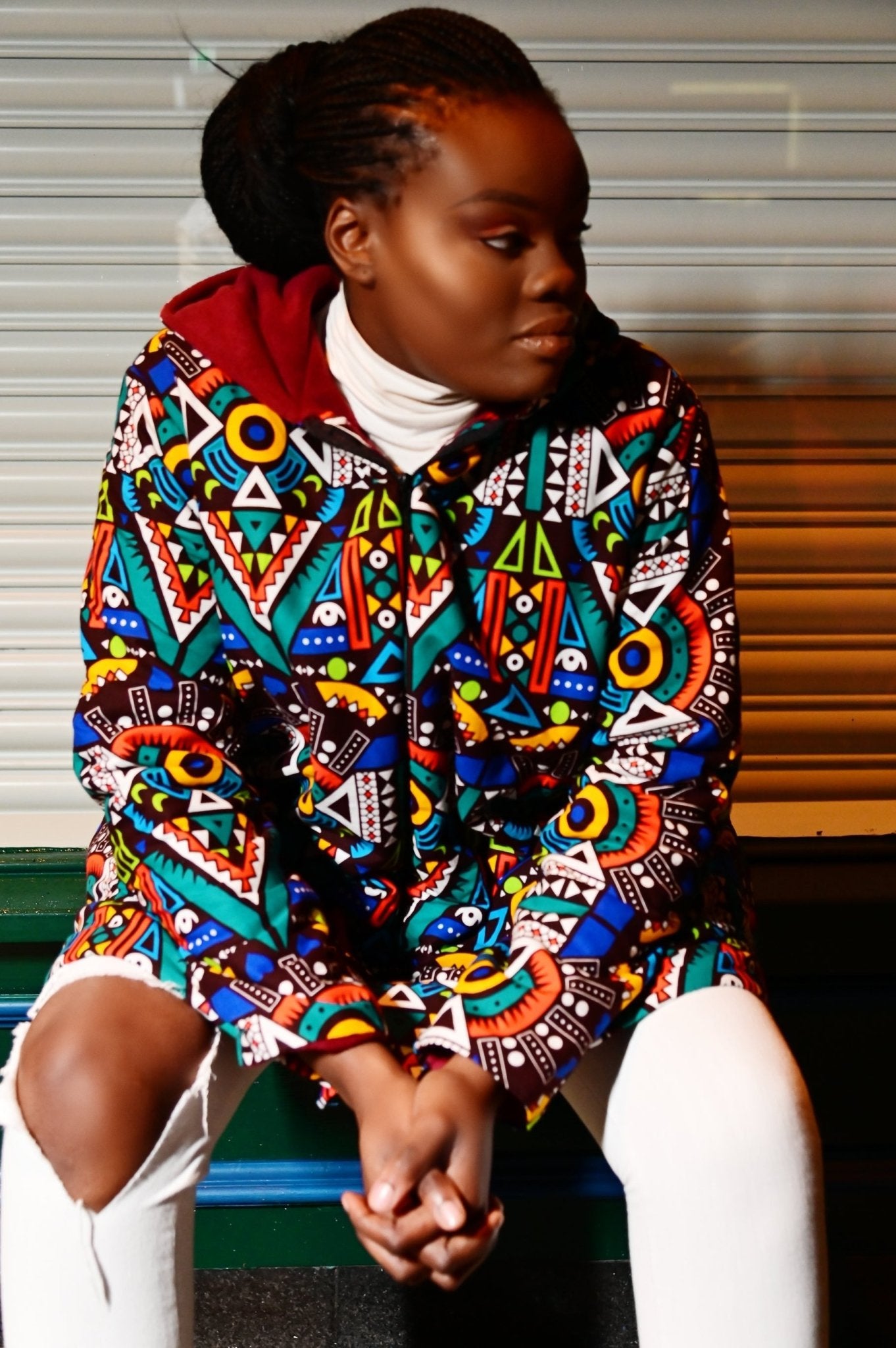 Multicolour African Print Jacket with Hood - rtw108 - House of Prints