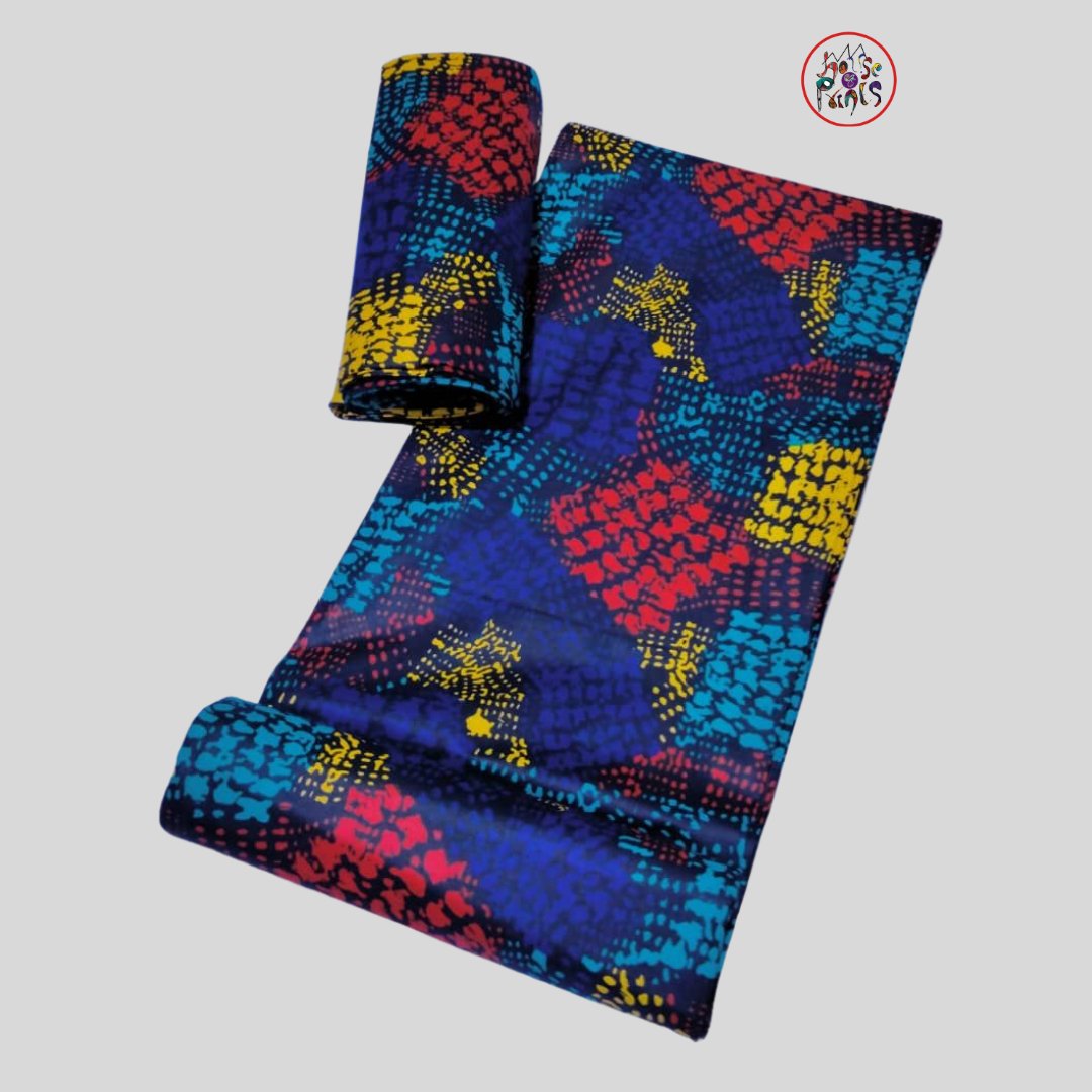 Multicolour (Blue, Red, Yellow,& Black) Ankara Fabric - House of Prints