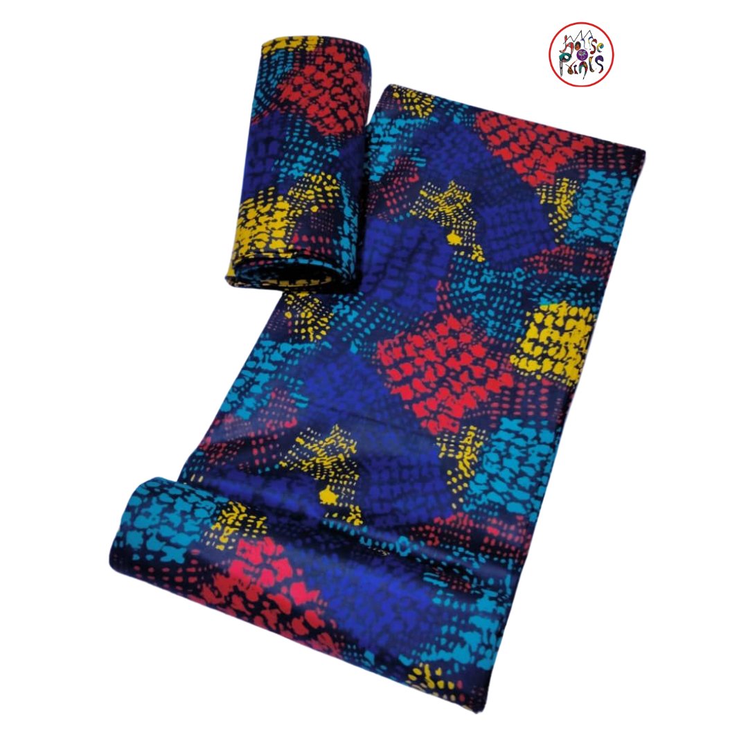 Multicolour (Blue, Red, Yellow,& Black) Ankara Fabric - House of Prints