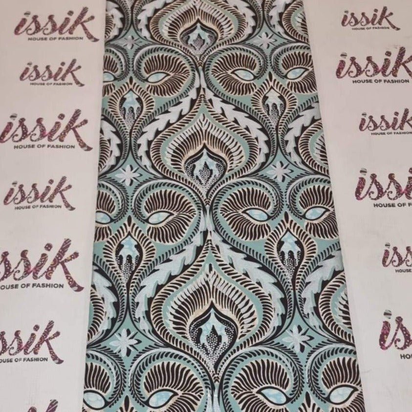 Olive Green and Brown Embellished Gold African Print Fabrics - akgld045 - House of Prints