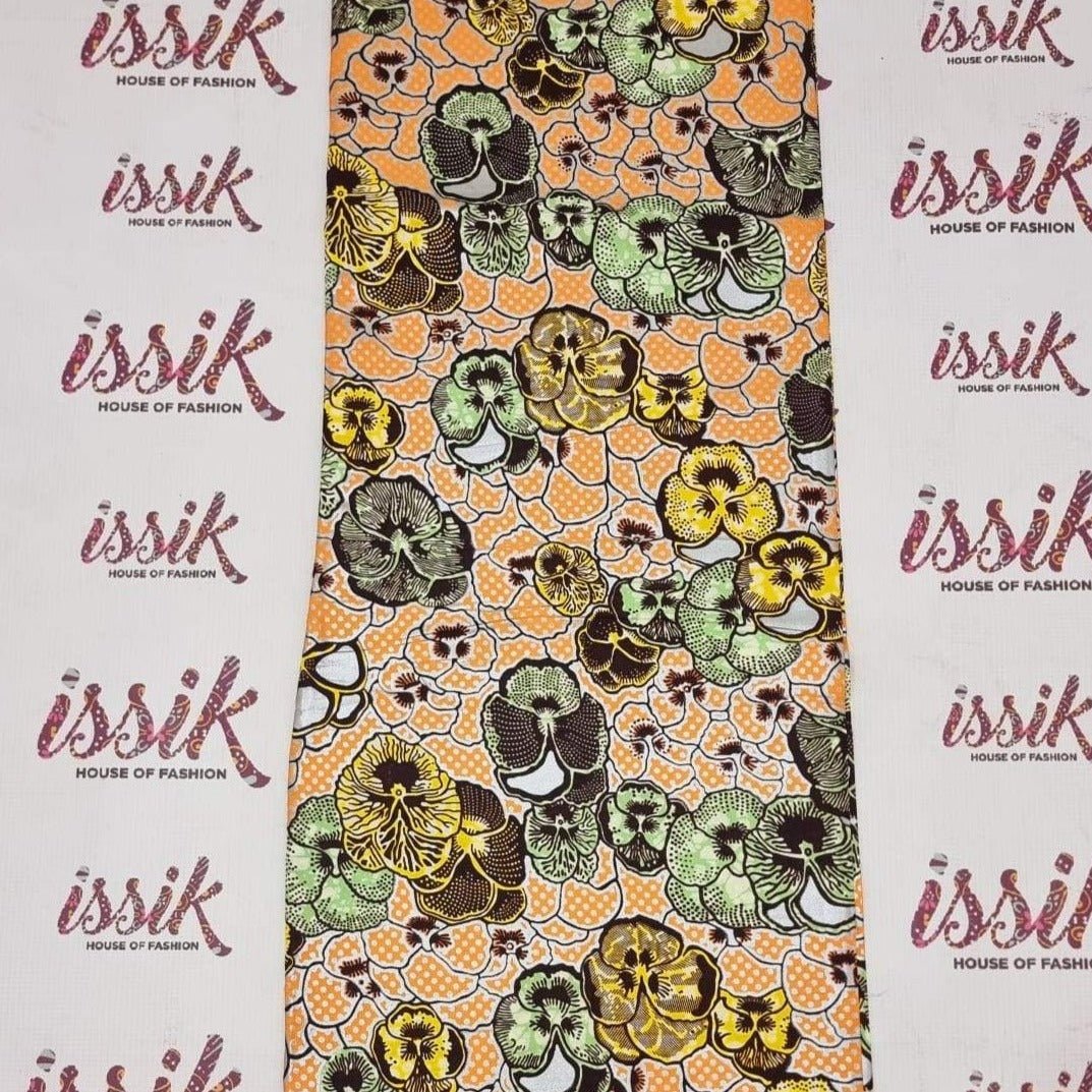 Peach & Green Embellished Gold Ankara - akgld026 - House of Prints