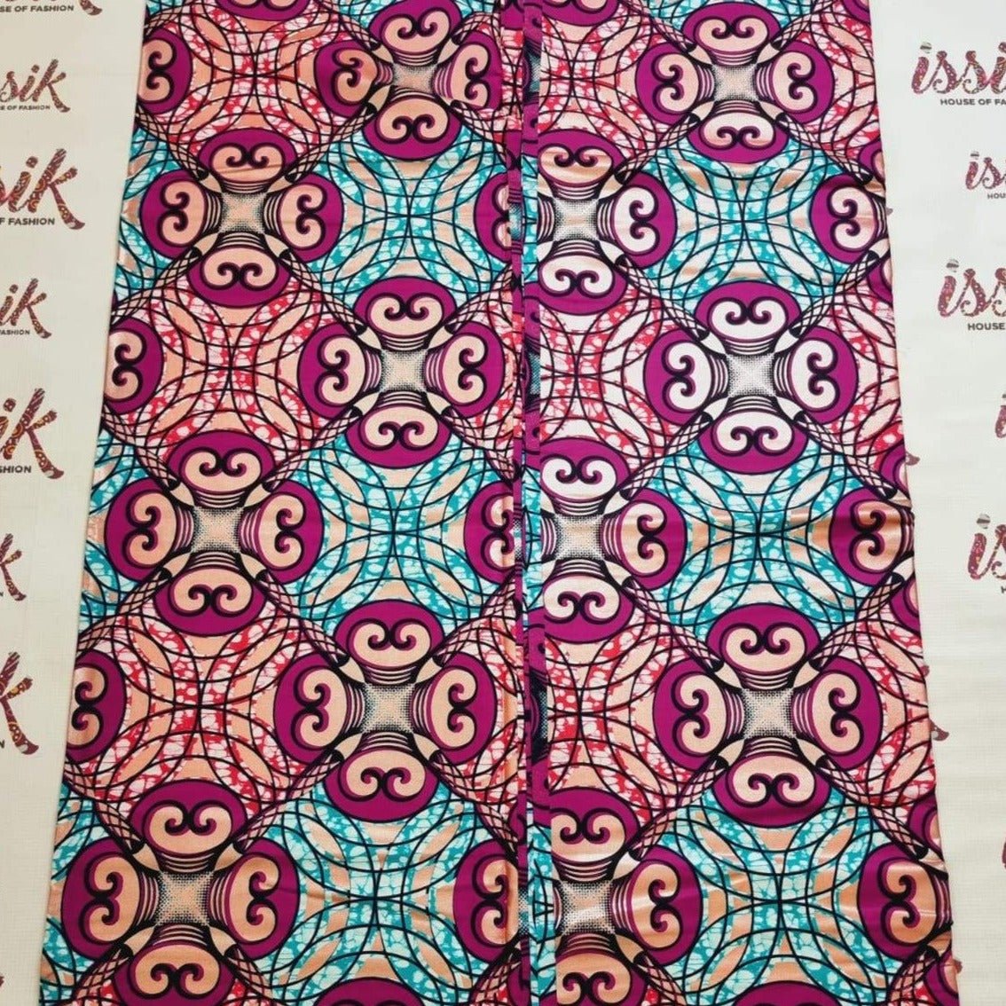 Pink & Blue Embellished Gold Ankara - akgld015 - House of Prints