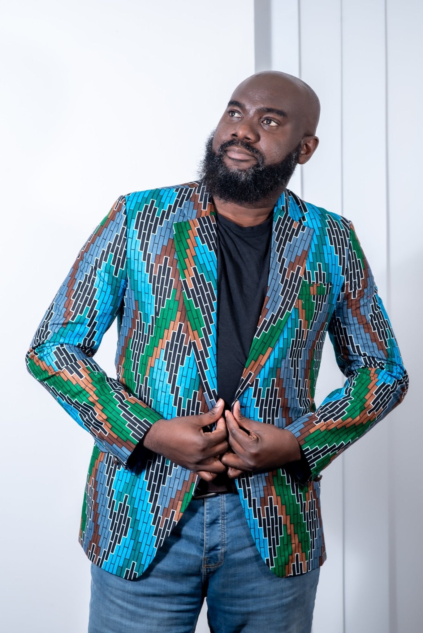Turquoise and Blue African Print Blazer - mrtwb016 - House of Prints