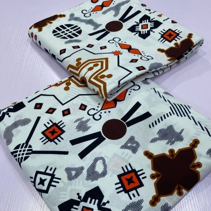 White & Brown African Print Fabric - House of Prints