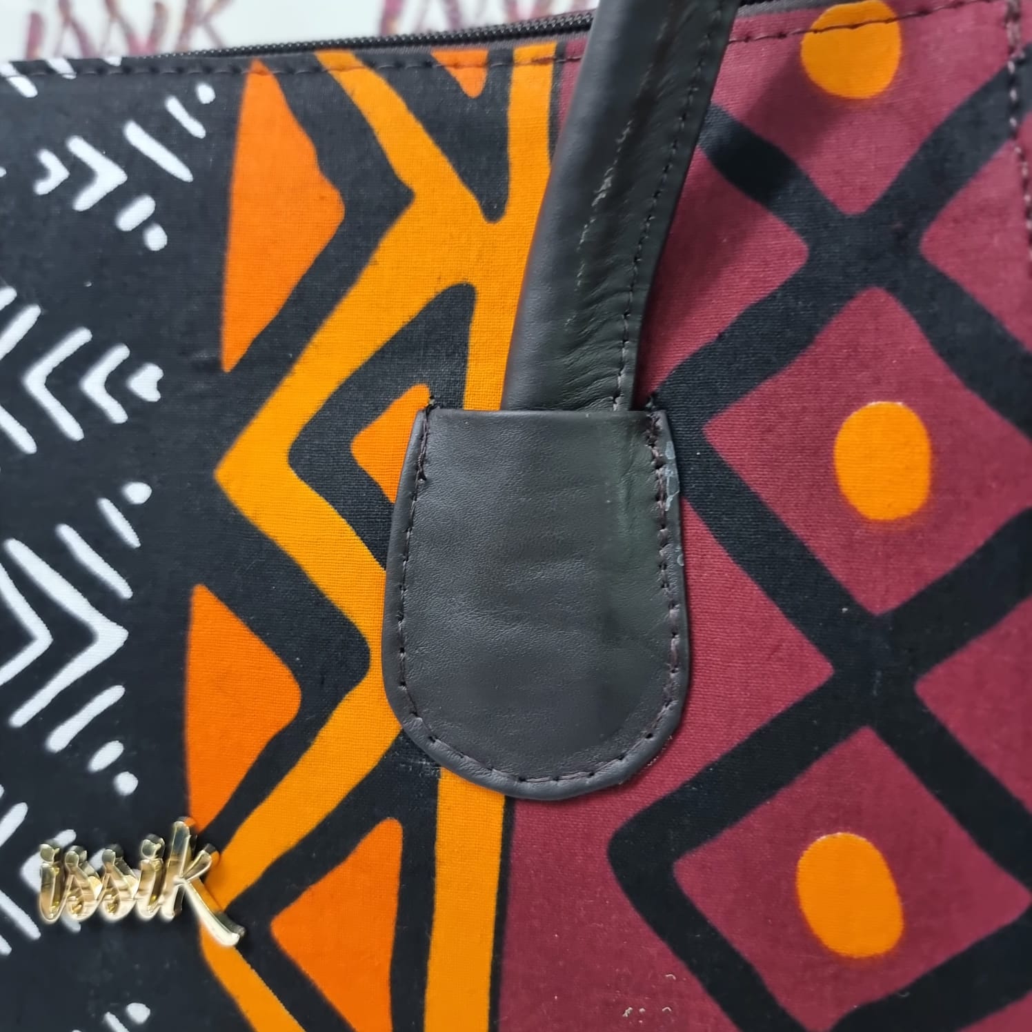 Wine Tribal Print Leather Handbag - House of Prints