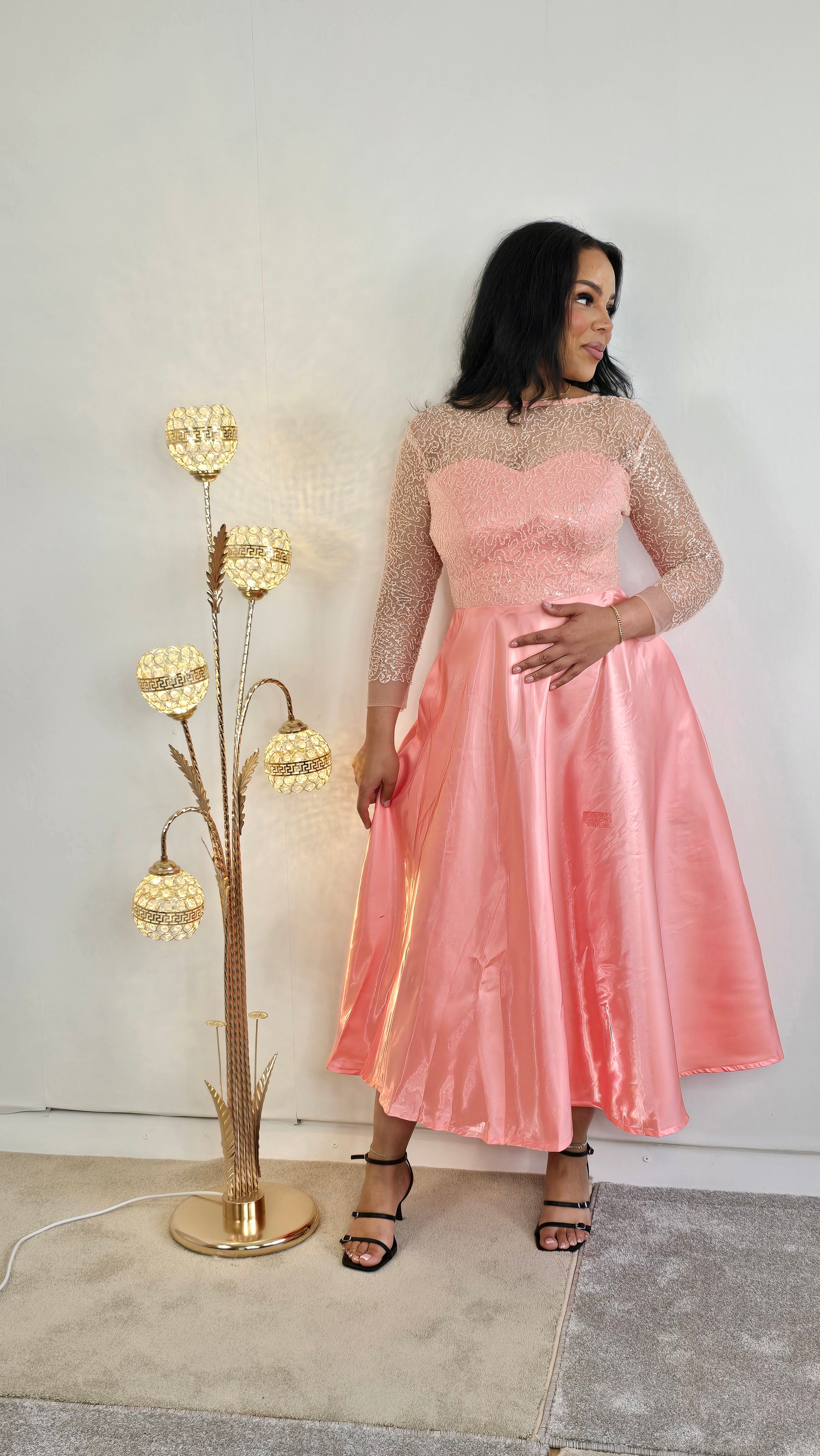 Beaded Peach Fit & Flare Evening Dress | House of Prints Beaded Peach Fit & Flare Evening Dress | House of Prints
