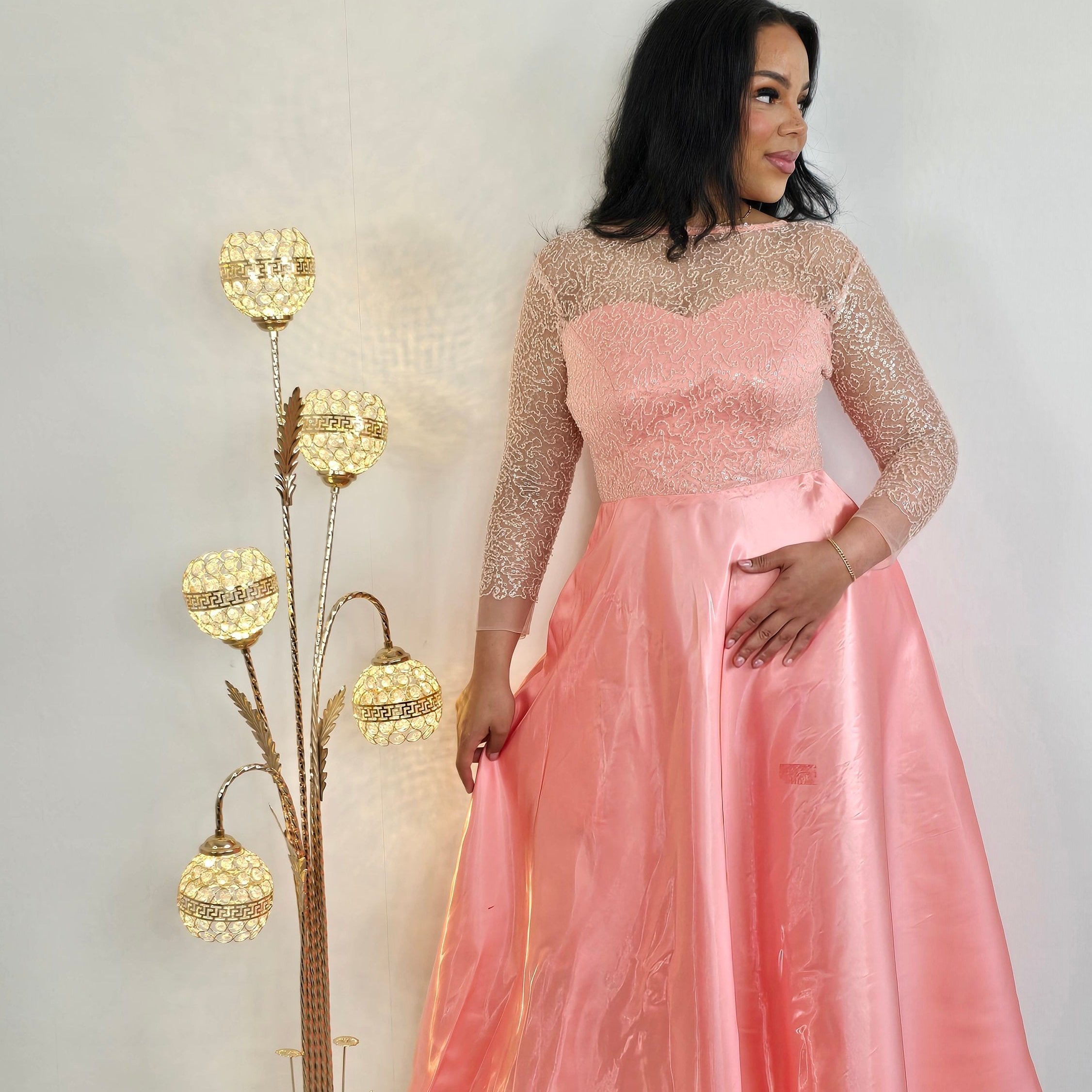 Beaded Peach Fit & Flare Evening Dress | House of Prints Beaded Peach Fit & Flare Evening Dress | House of Prints