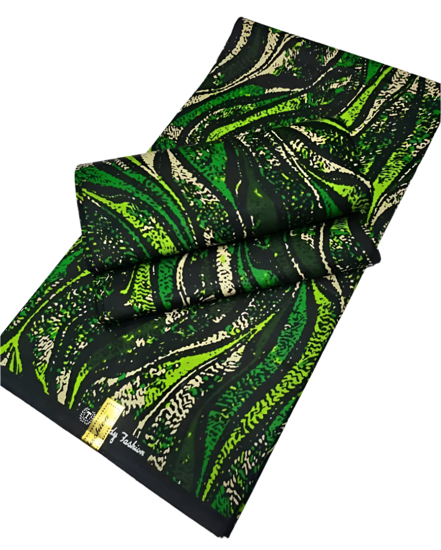 Black, Green & Cream Ankara Fabric