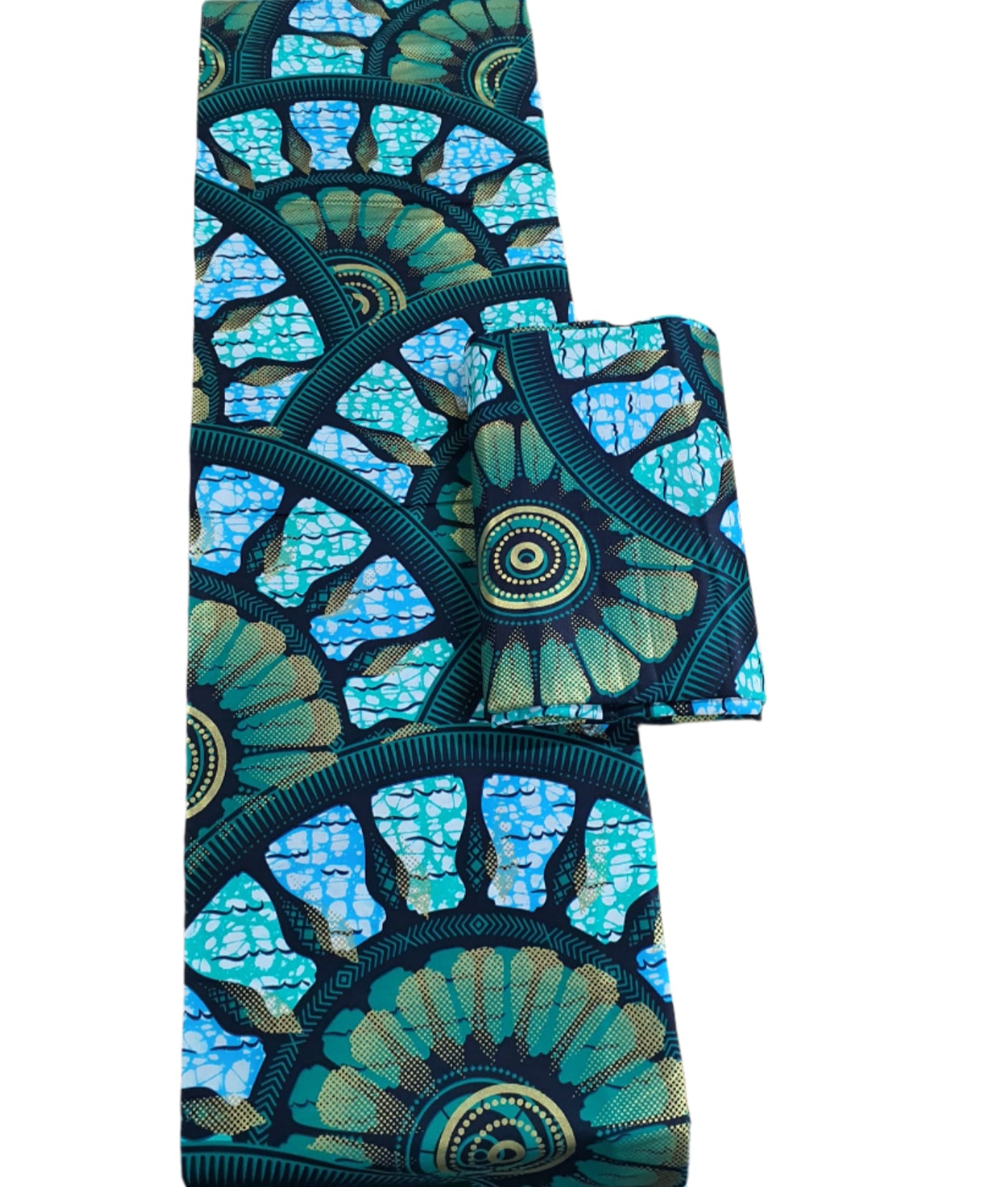 Dark Leaf-Green & Blue Embellished Ankara Fabric