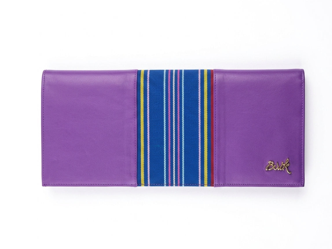 Purple & Yellow Leather & Aso-Oke Clutch Purses