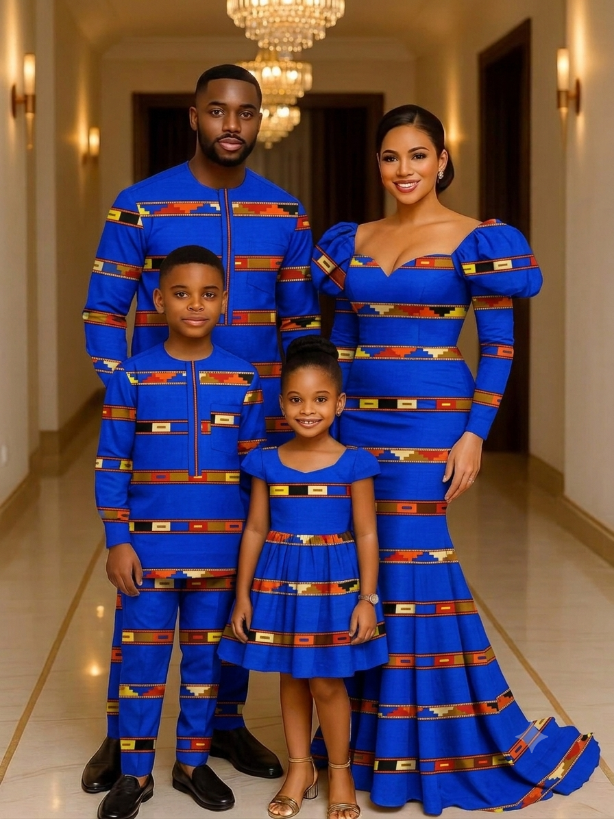 Royal Blue Kente Stripe African Wax Print Fabric