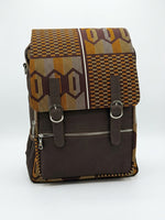 Ankara Kente Satchel Backpack – Brown & Gold Geometric African Print Bag