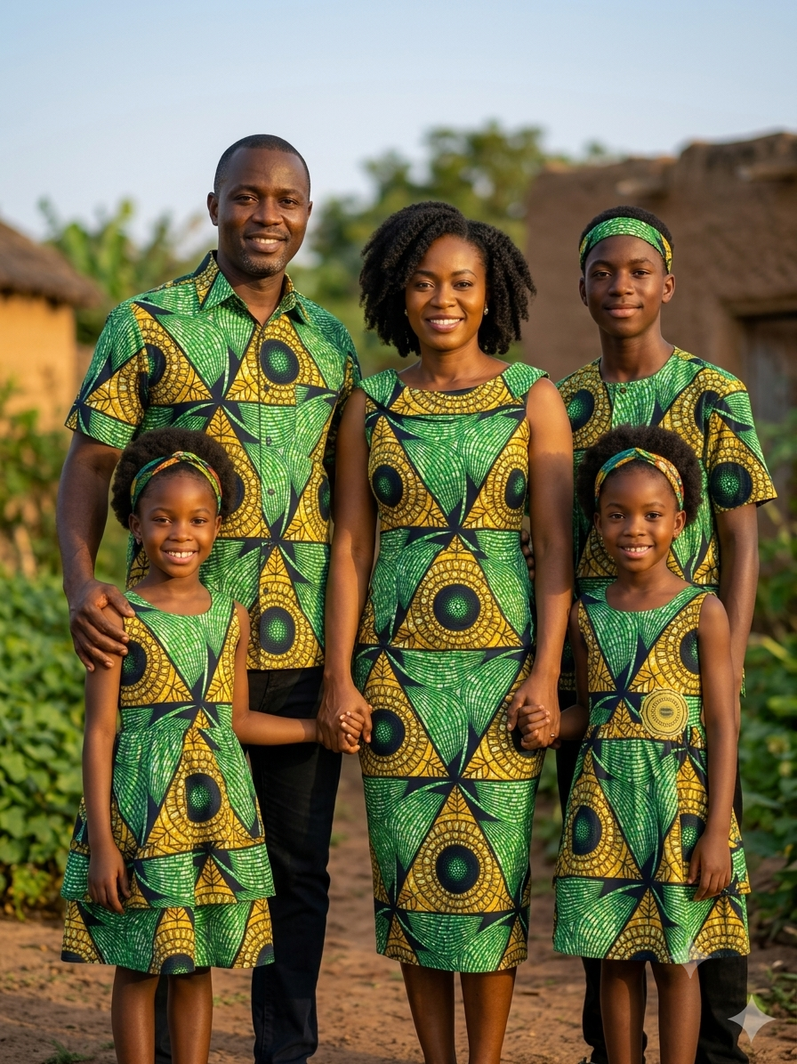 Green & Gold Geometric Fan Ankara African Print Cotton Fabric