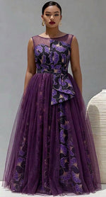 Ankara Floral Ballgown – Purple Tulle & African Print Occasion Dress