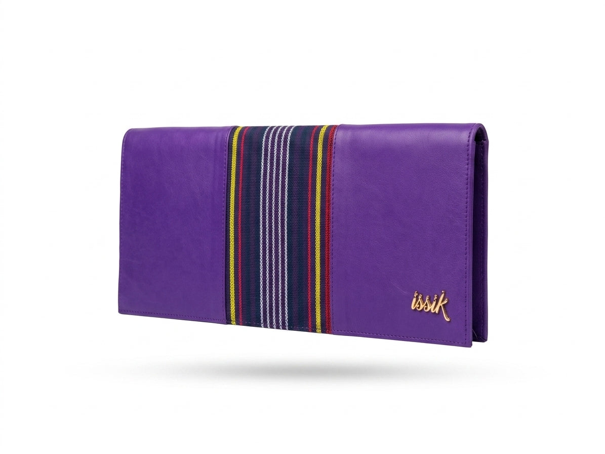 Purple & Yellow Leather & Aso-Oke Clutch Purses