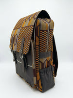 Ankara Kente Satchel Backpack – Brown & Gold Geometric African Print Bag