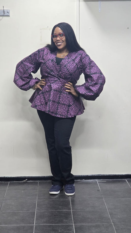 Liliac and Black Flare Wrap Blouse