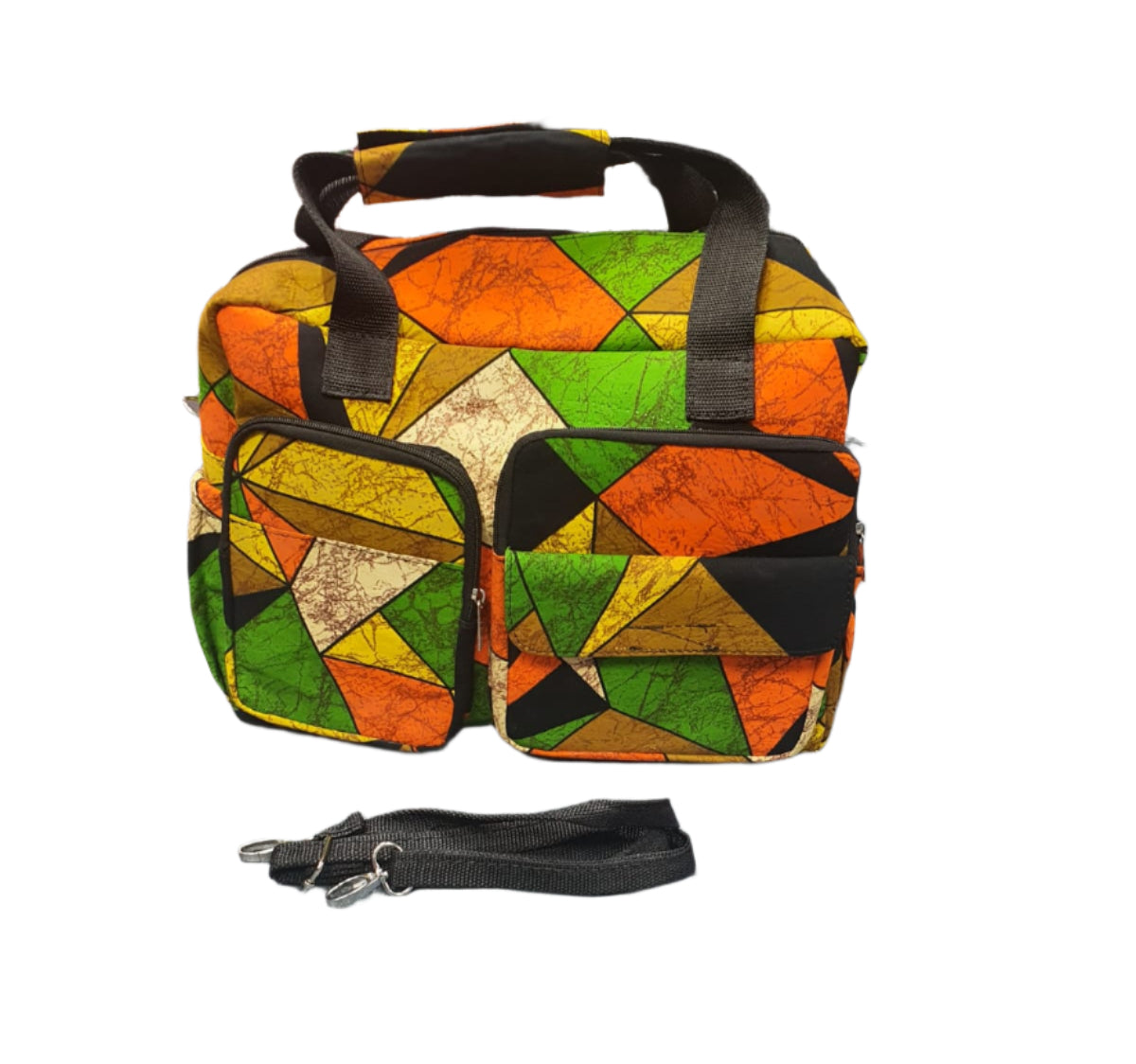 Orange, Green & Black African Print Nursing Bag