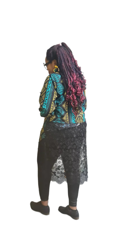 Teal Green & Black  Mobutu Ankara Shirt