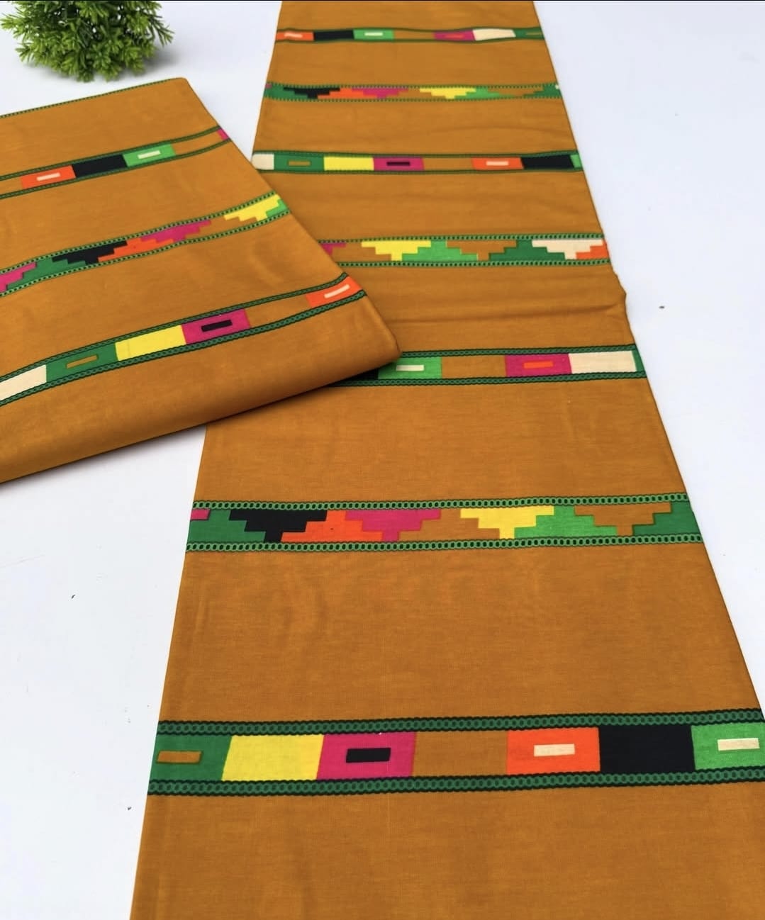Golden Brown Kente Stripe African Wax Print Fabric
