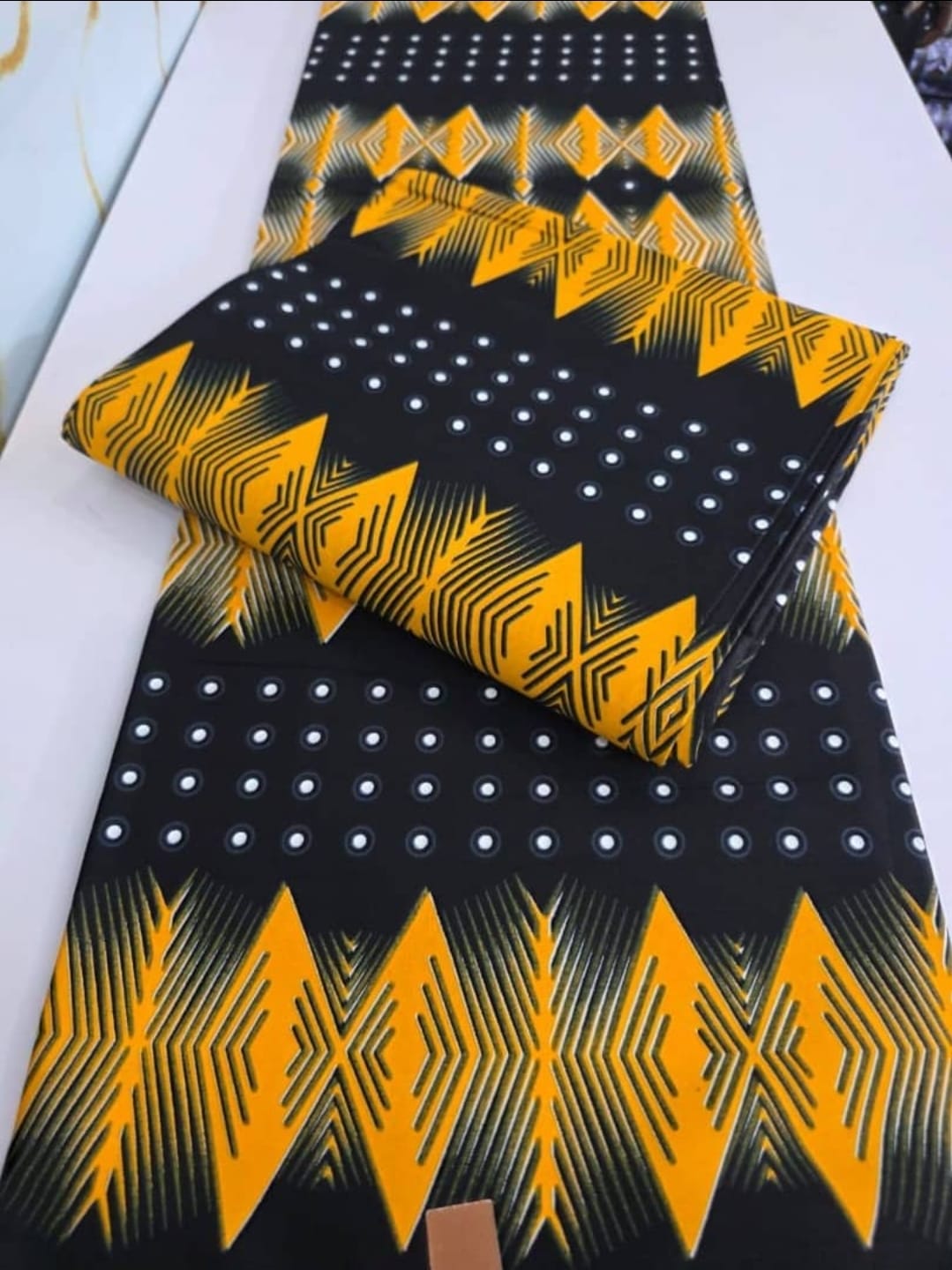 Black & Gold Geometric Zigzag Ankara Wax Print Fabric
