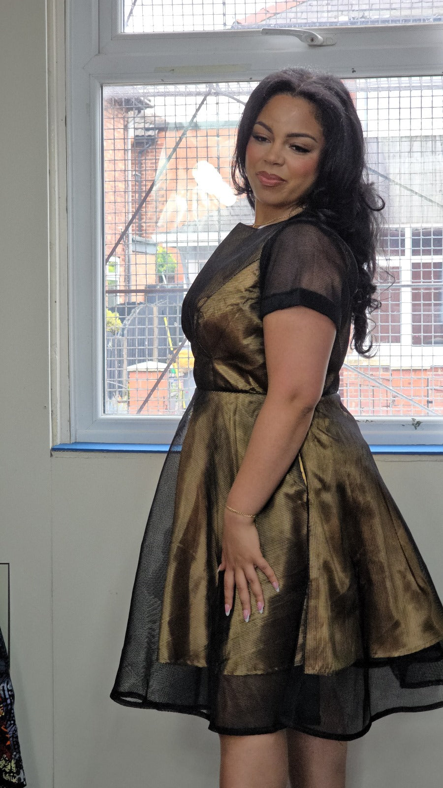 Black Lace Fit & Flare Dress | Gold Satin Lined Occasion Dress | House of Prints Black Lace Fit & Flare Dress | Gold Satin Lined Occasion Dress | House of Prints