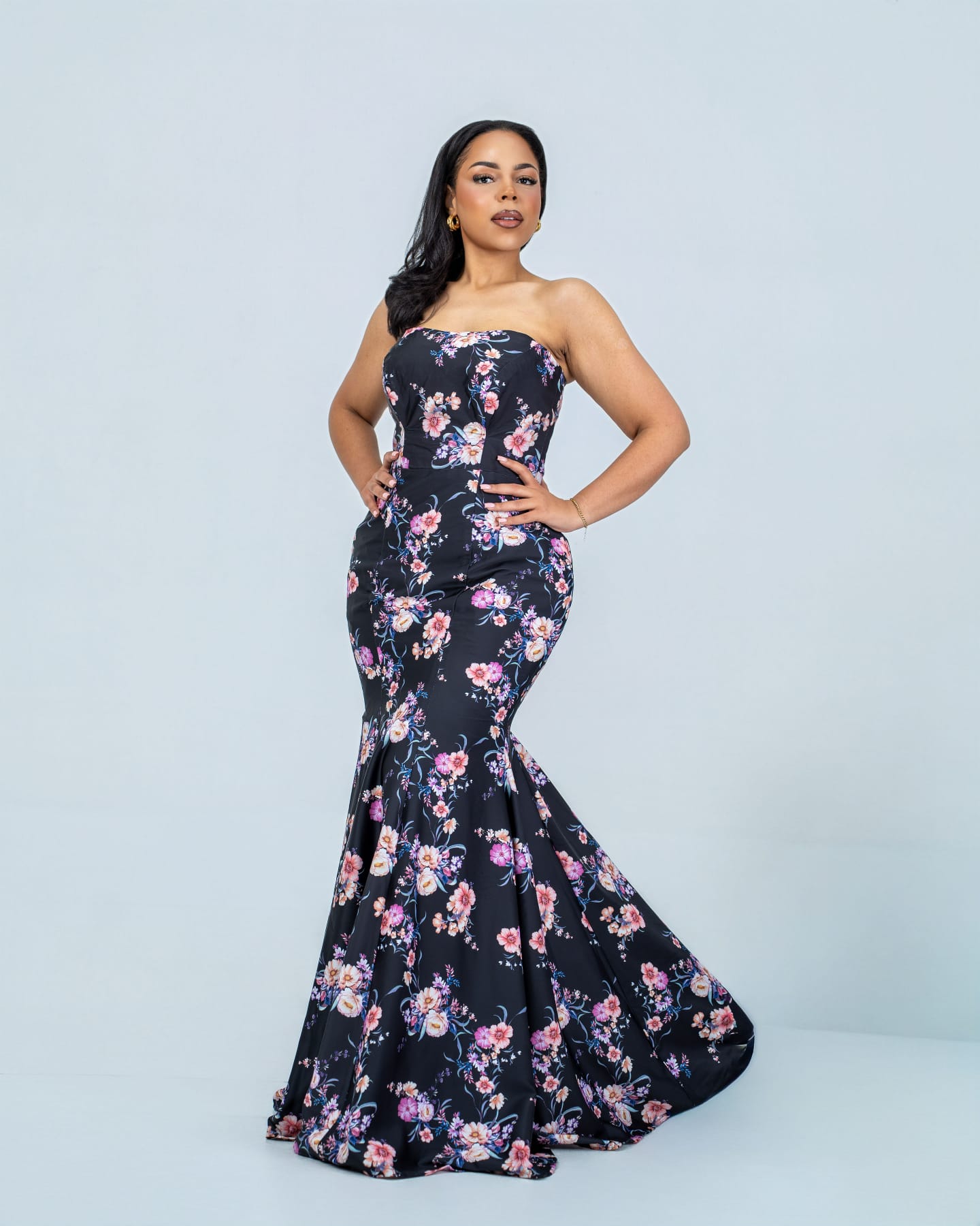 Floral Stain Strapless Long Dress Floral Stain Strapless Long Dress