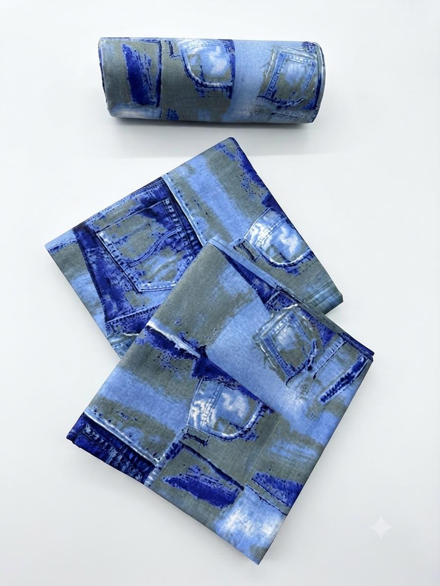 Denim Patchwork Print Ankara African Print Cotton Fabric