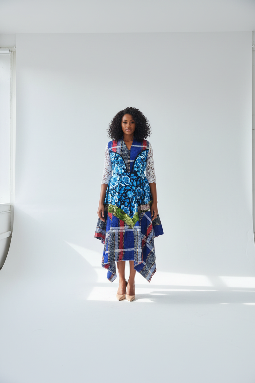 Ankara Dress on Mixed-Race Model