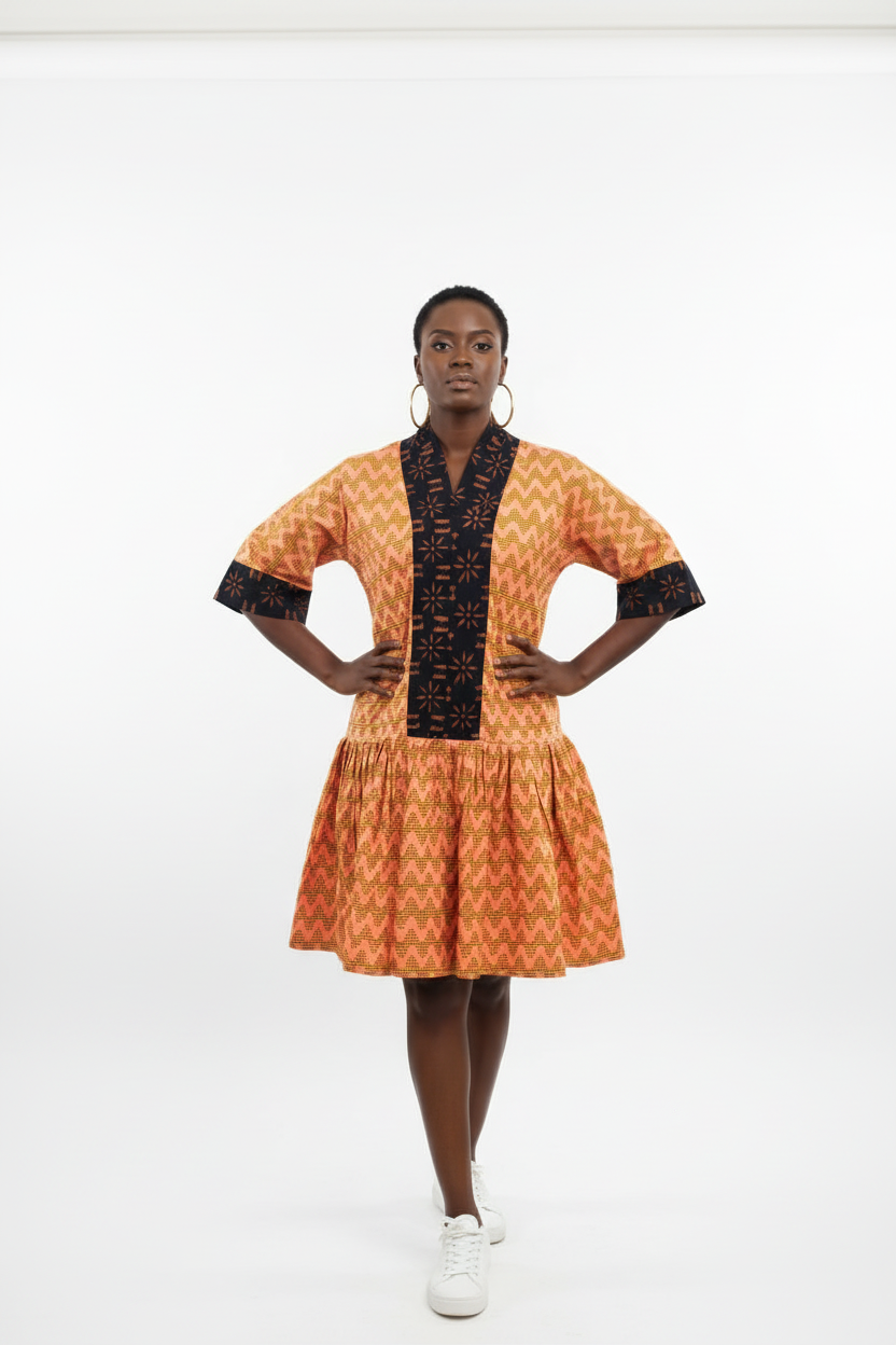 Ankara Dress with White Sneakers and Gold Hoops