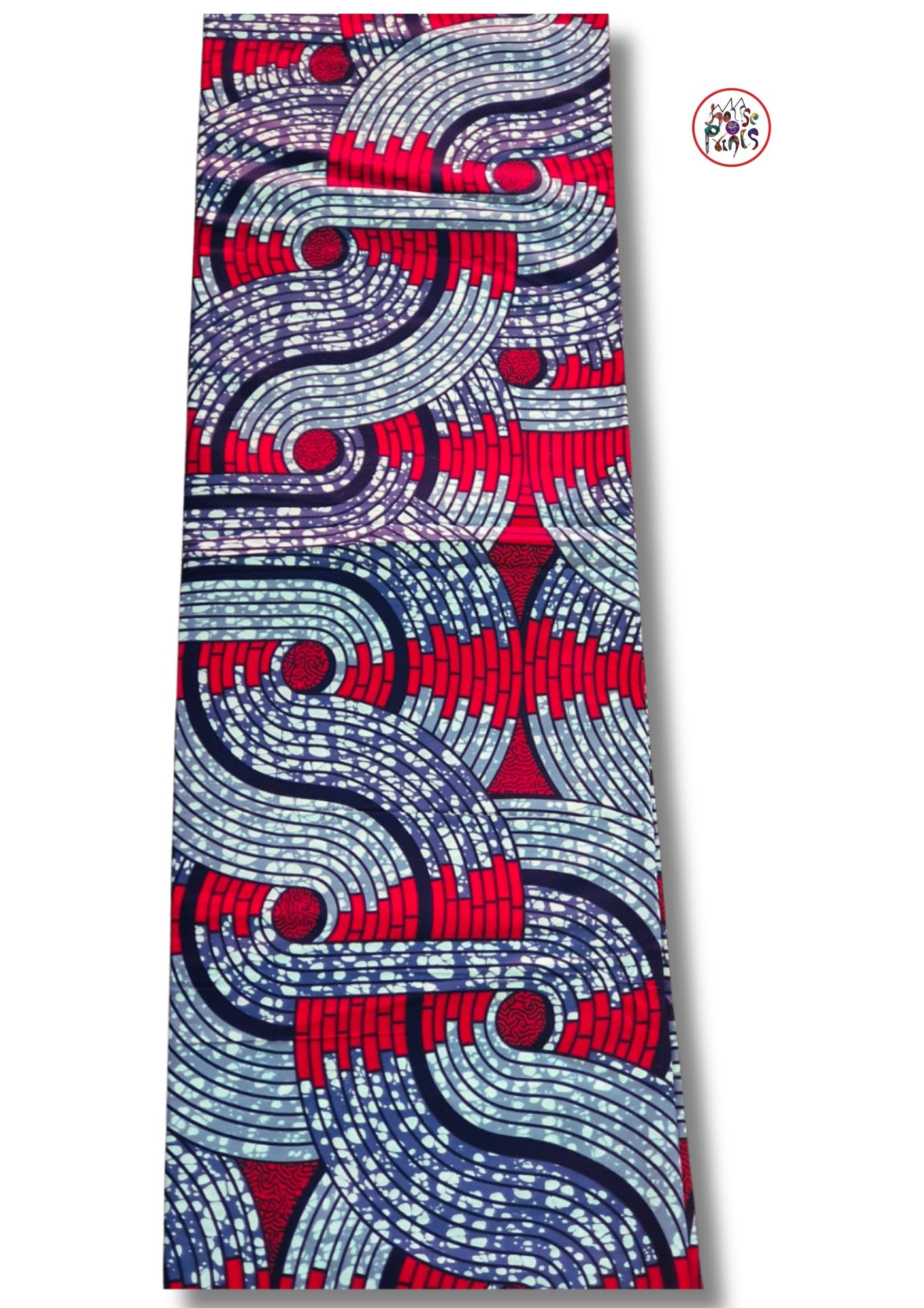 Blue-Grey & Red Ankara Fabric - House of Prints