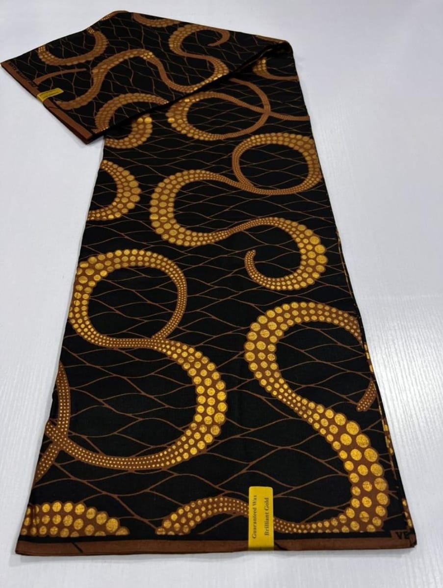 Brown & Gold Ankara Fabric (swirl) - House of Prints