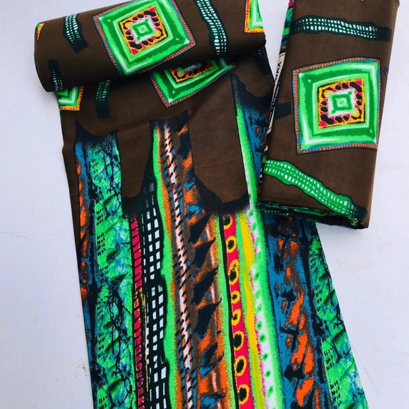 Brown & Green Cotton Ankara Fabric - House of Prints