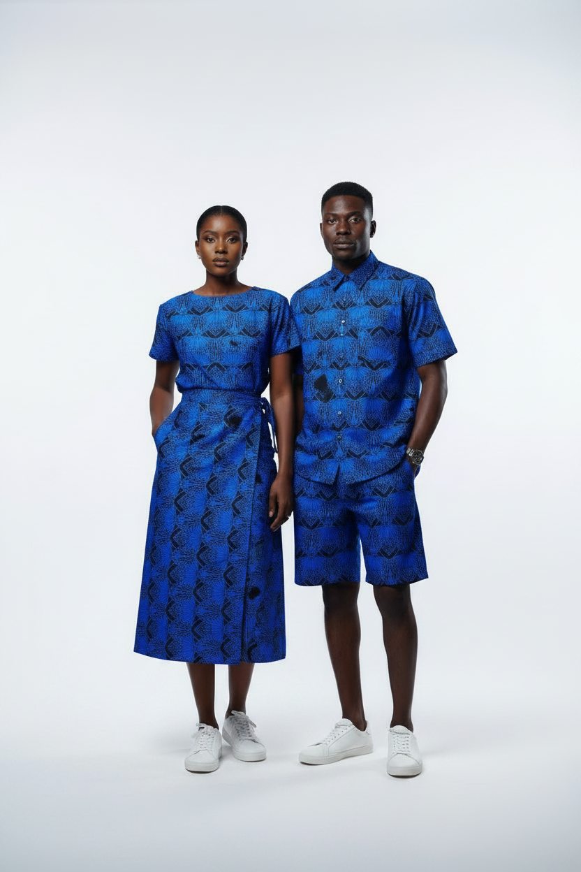 Casual Couple's Outfit - Royal Blue & Black Ankara