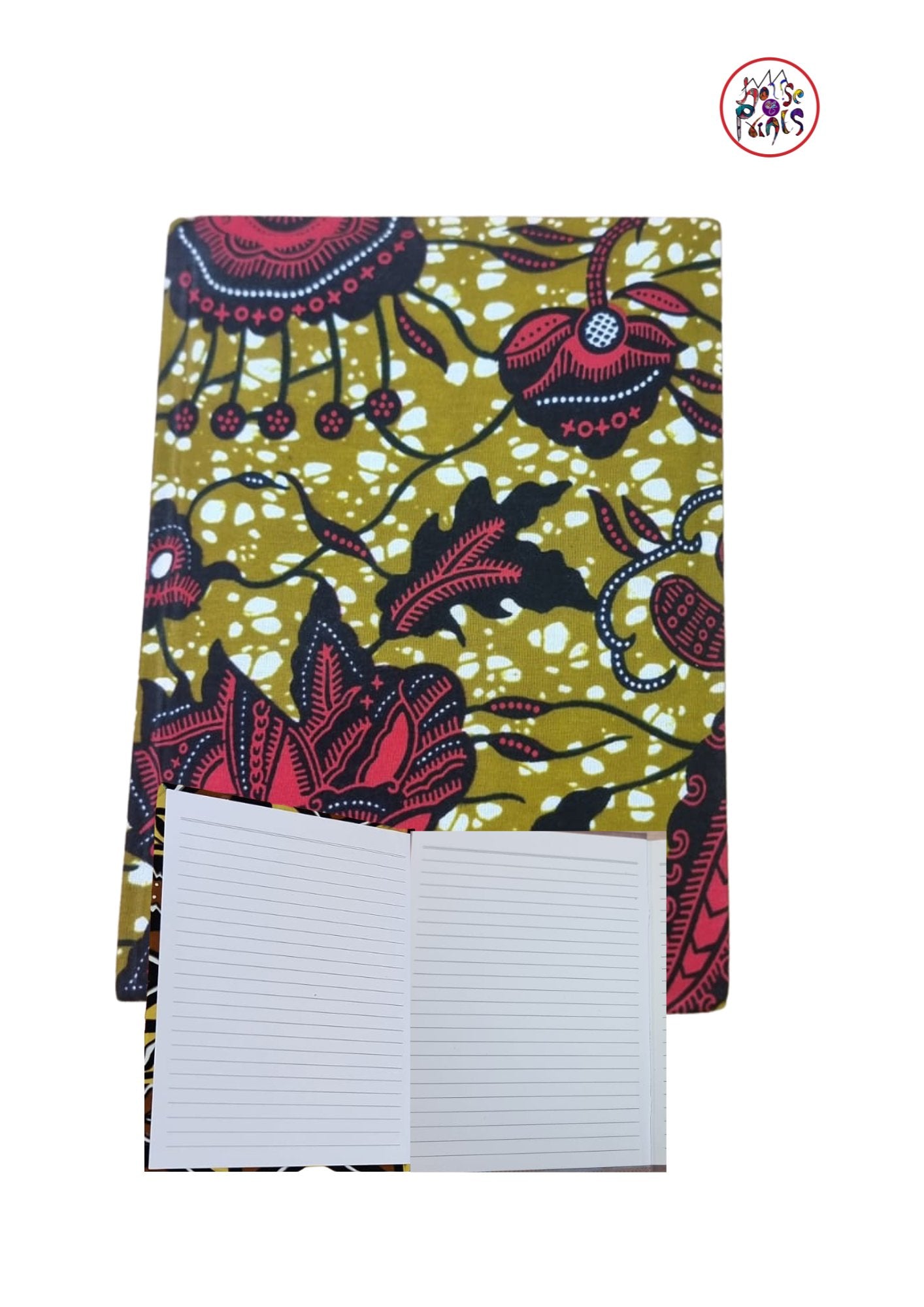 Cream Red & black Ankara Fabric Notebook - House of Prints