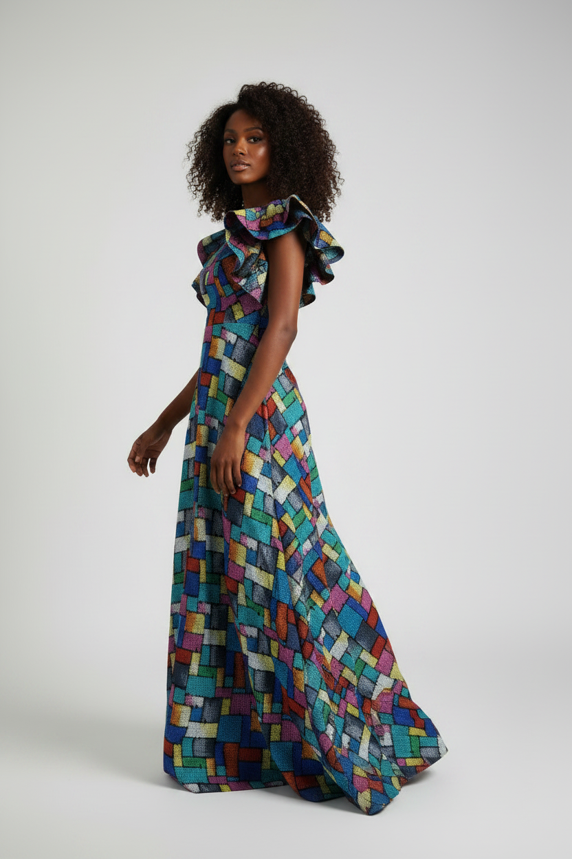 Geometric Maxi Dress – Over the Shoulder Pose
