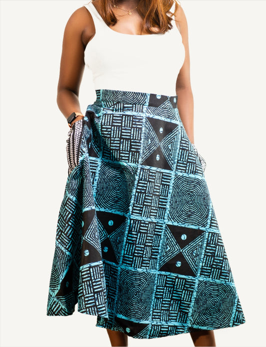 Green & Black A-Line Ankara Skirt - House of Prints