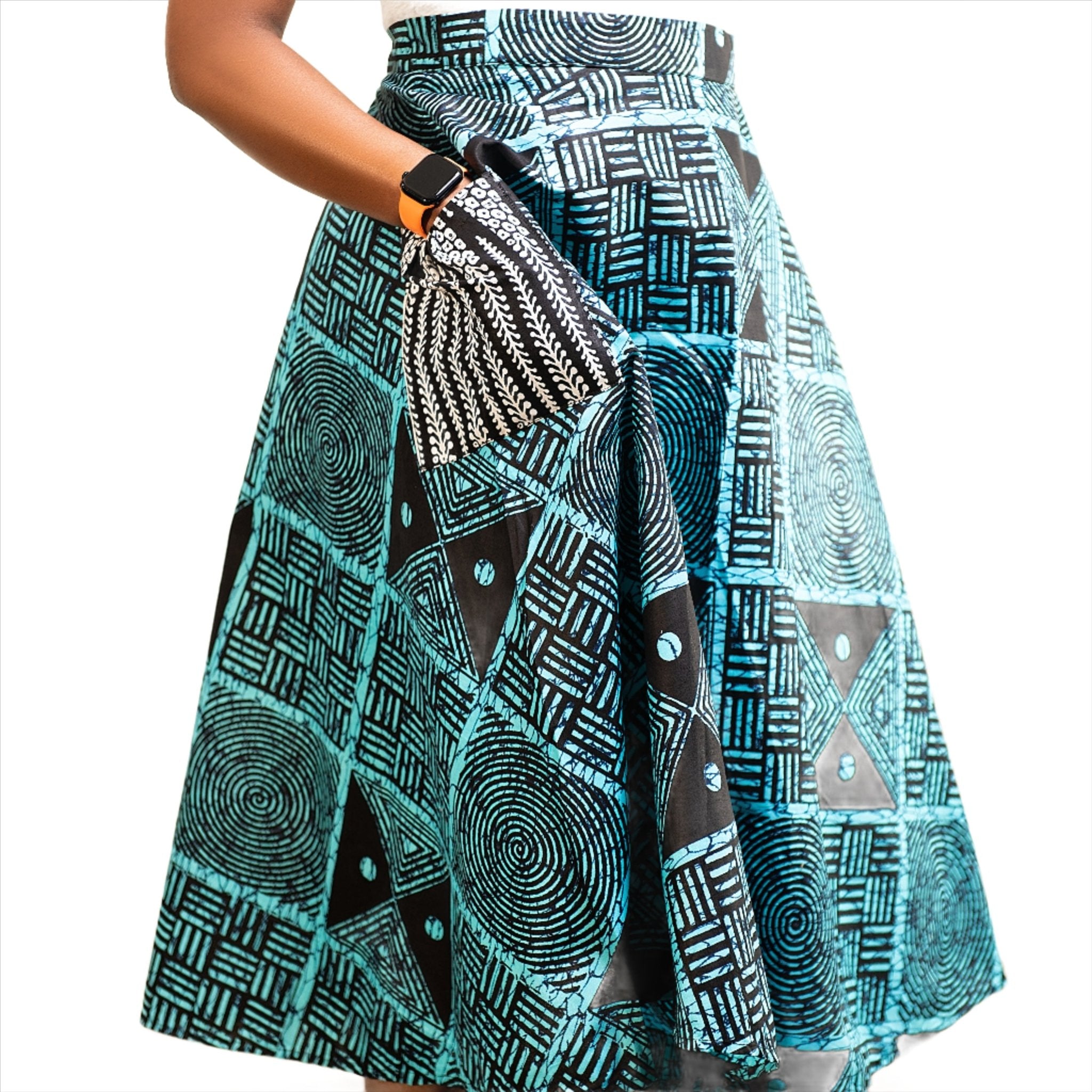 Green & Black A-Line Ankara Skirt - House of Prints