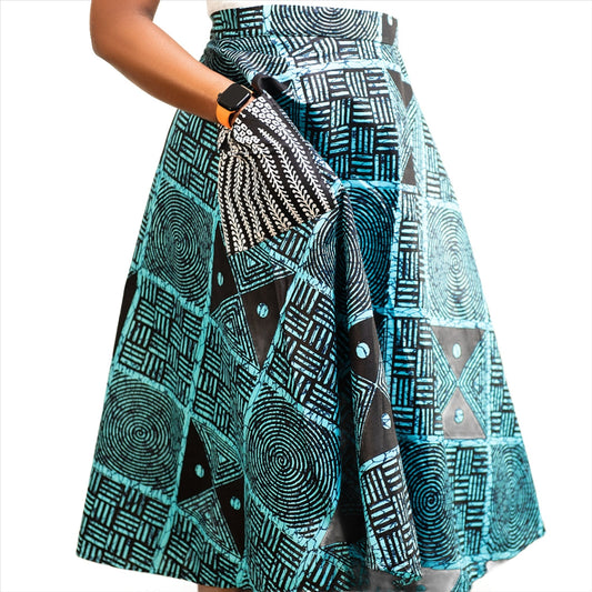 Green & Black A-Line Ankara Skirt - House of Prints