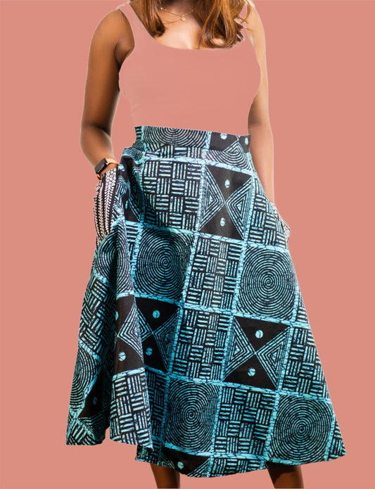 Green & Black A-Line Ankara Skirt - House of Prints