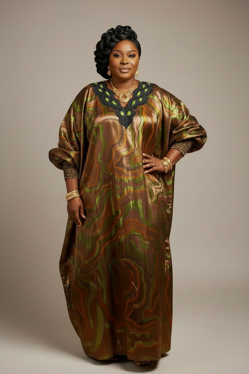 Green Brown Bubu - Shorter Sleeves