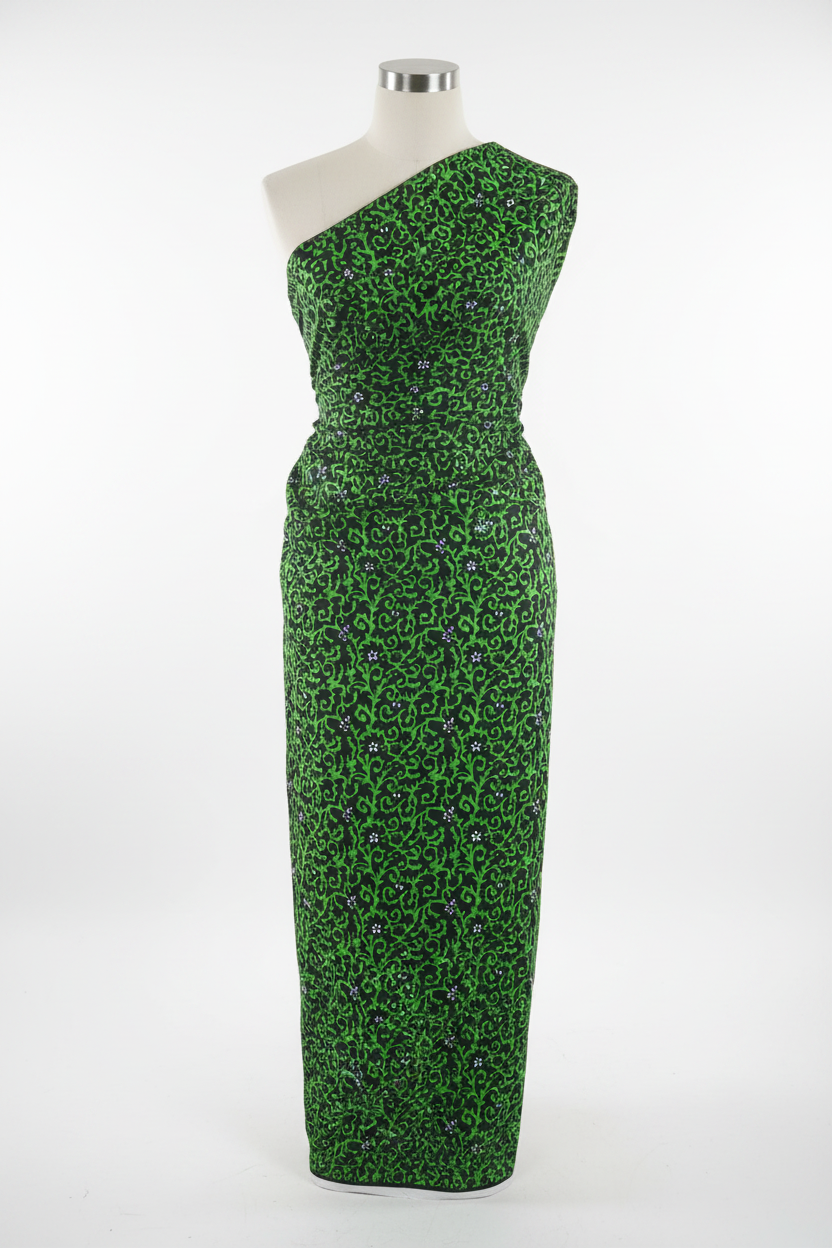 Green Floral Vine Ankara Fabric on Mannequin