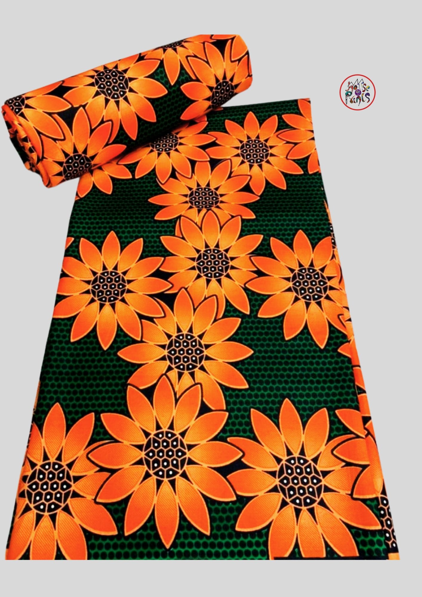 Green & Orange Floral Pattern Ankara Fabric - House of Prints
