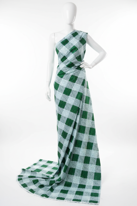 Green & White Gingham Check Ankara Fabric on Mannequin