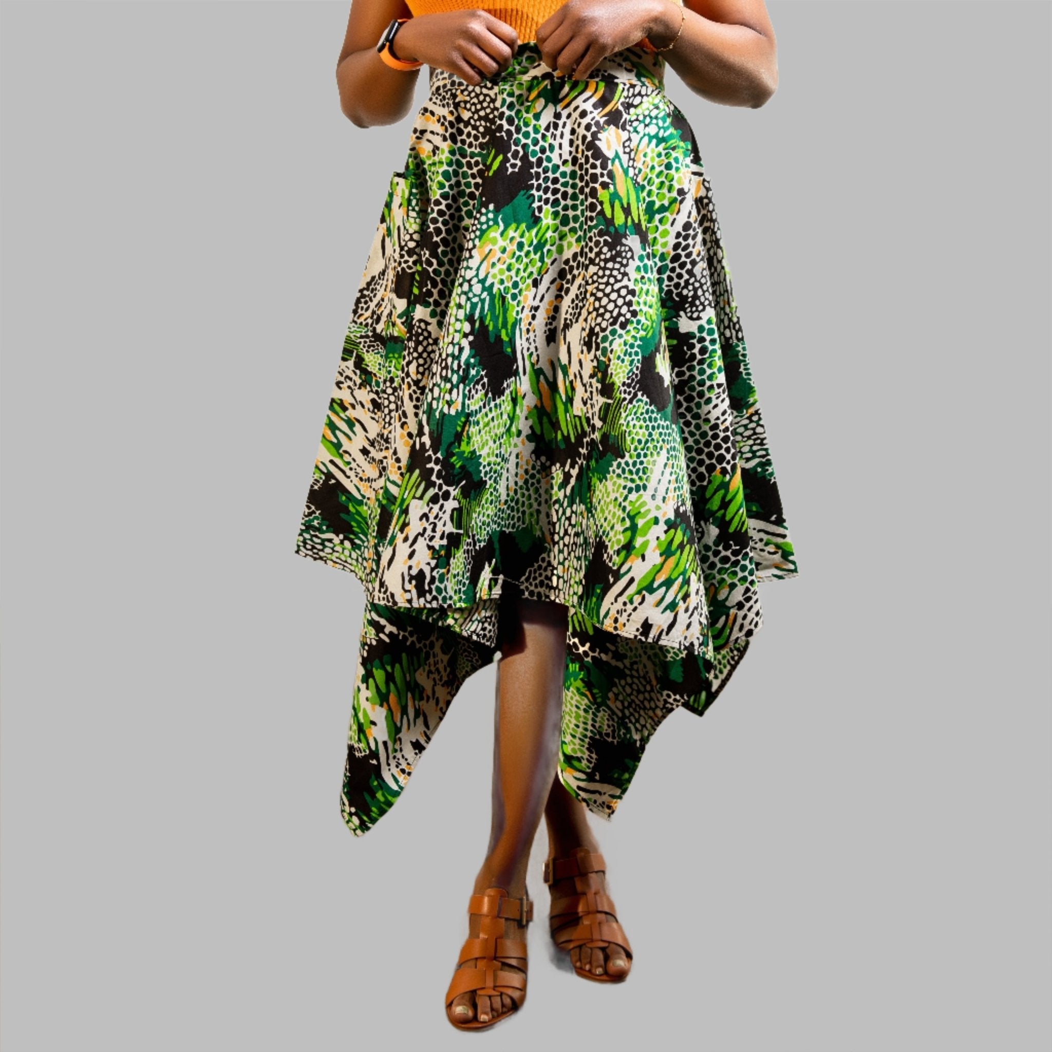 Green & White Handkerchief Skirt - House of Prints