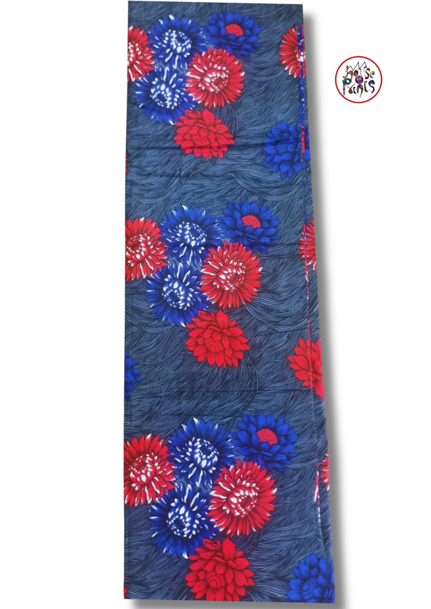Grey, Blue & Red Floral Pattern Ankara Fabric - House of Prints